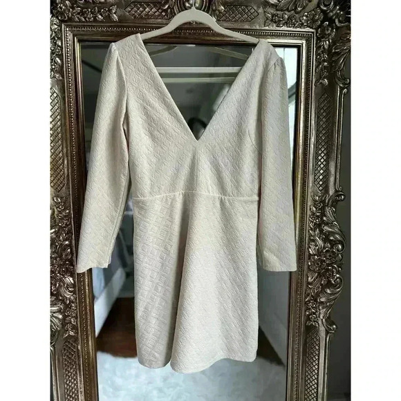 Urban Outfitters Cooperative Ivory Jacquard Long Sleeve Mini Dress - Picture 4 of 5